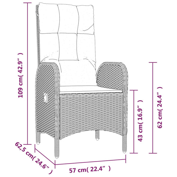 vidaXL 3-Piece Garden Lounge Set with Cushions Black Poly Rattan