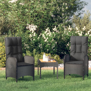 vidaXL 3-Piece Garden Lounge Set with Cushions Black Poly Rattan