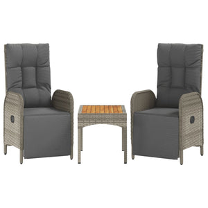 vidaXL Garden Lounge Chairs 2 pcs with Table Grey Poly Rattan