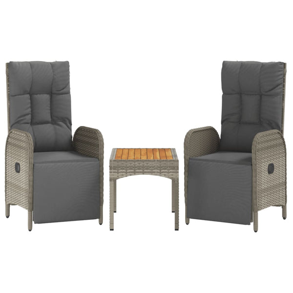vidaXL Garden Lounge Chairs 2 pcs with Table Grey Poly Rattan