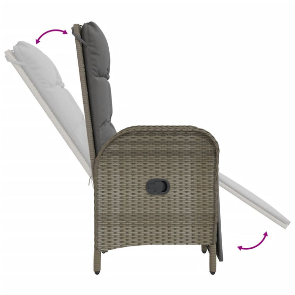 vidaXL Garden Lounge Chairs 2 pcs with Table Grey Poly Rattan