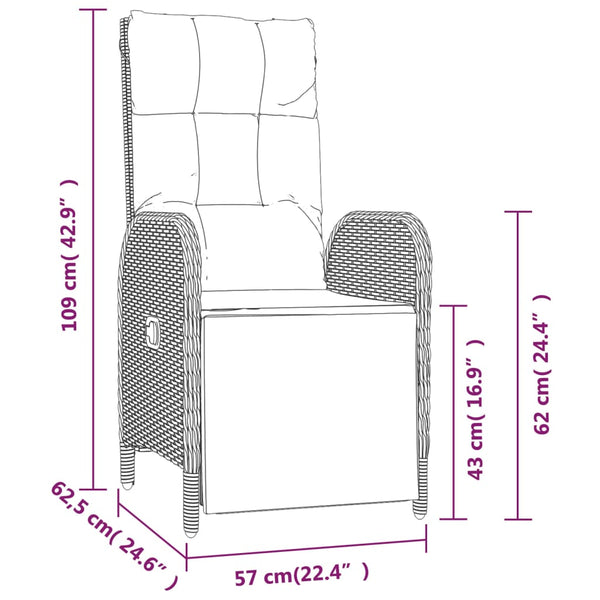 vidaXL Garden Lounge Chairs 2 pcs with Table Grey Poly Rattan