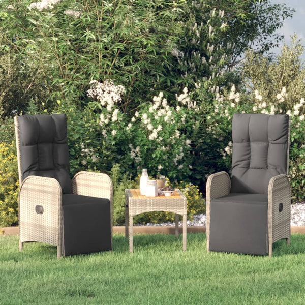 vidaXL Garden Lounge Chairs 2 pcs with Table Grey Poly Rattan