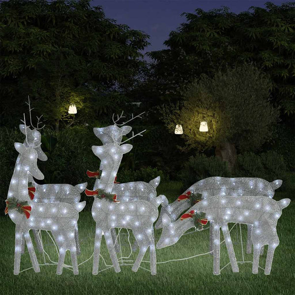 vidaXL LED Reindeer 6 pcs. Silver Cool White Mesh