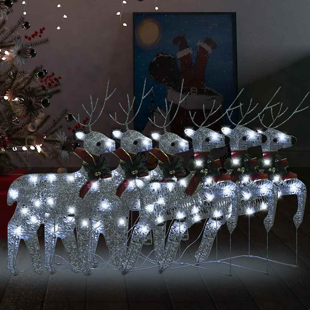 vidaXL LED Reindeer 6 pcs. Silver 120 LEDs