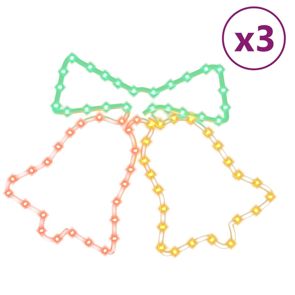 vidaXL LED Silhouettes 3 pcs Christmas Bells with 72 LEDs 50x56 cm