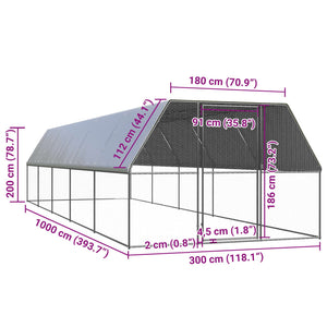Outdoor-Hühnerkäfig 3x10x2 m Verzinkter Stahl