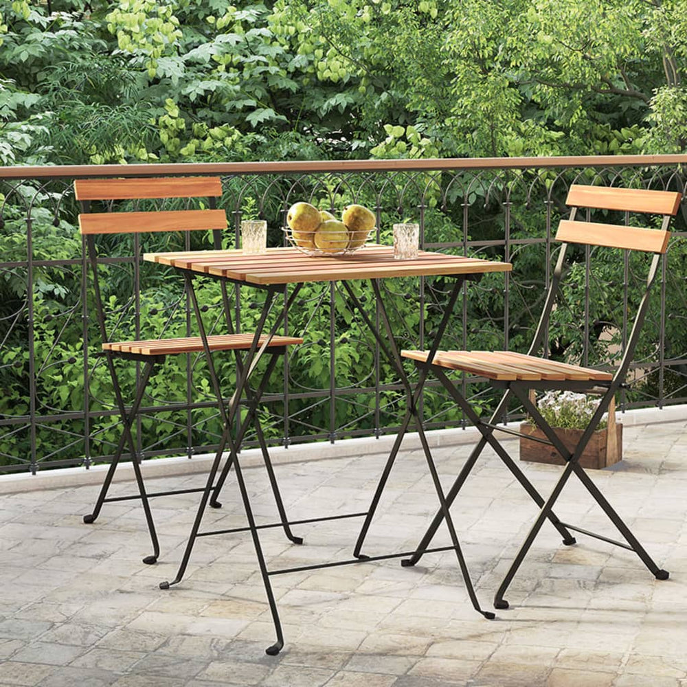 vidaXL Folding Bistro Table 55x54x71 cm Solid Teak Wood and Steel