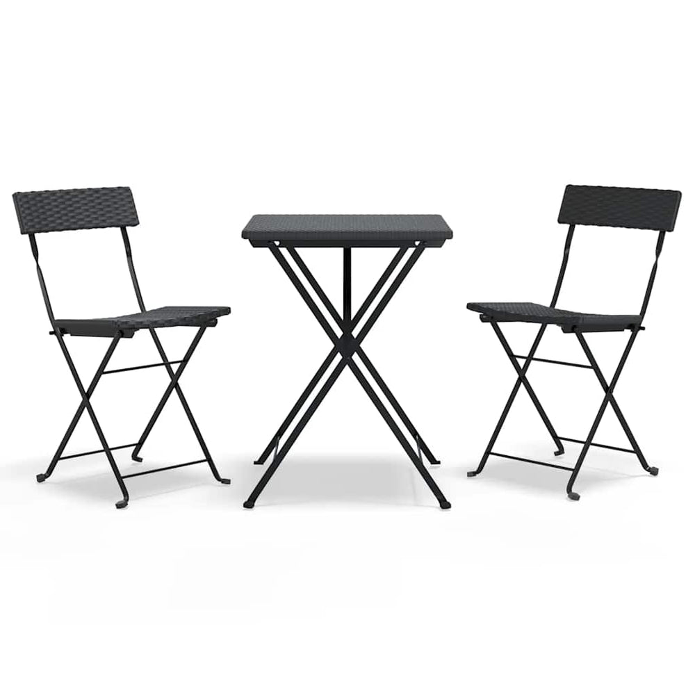 vidaXL 3-Piece Bistro Set Foldable Black Poly Rattan