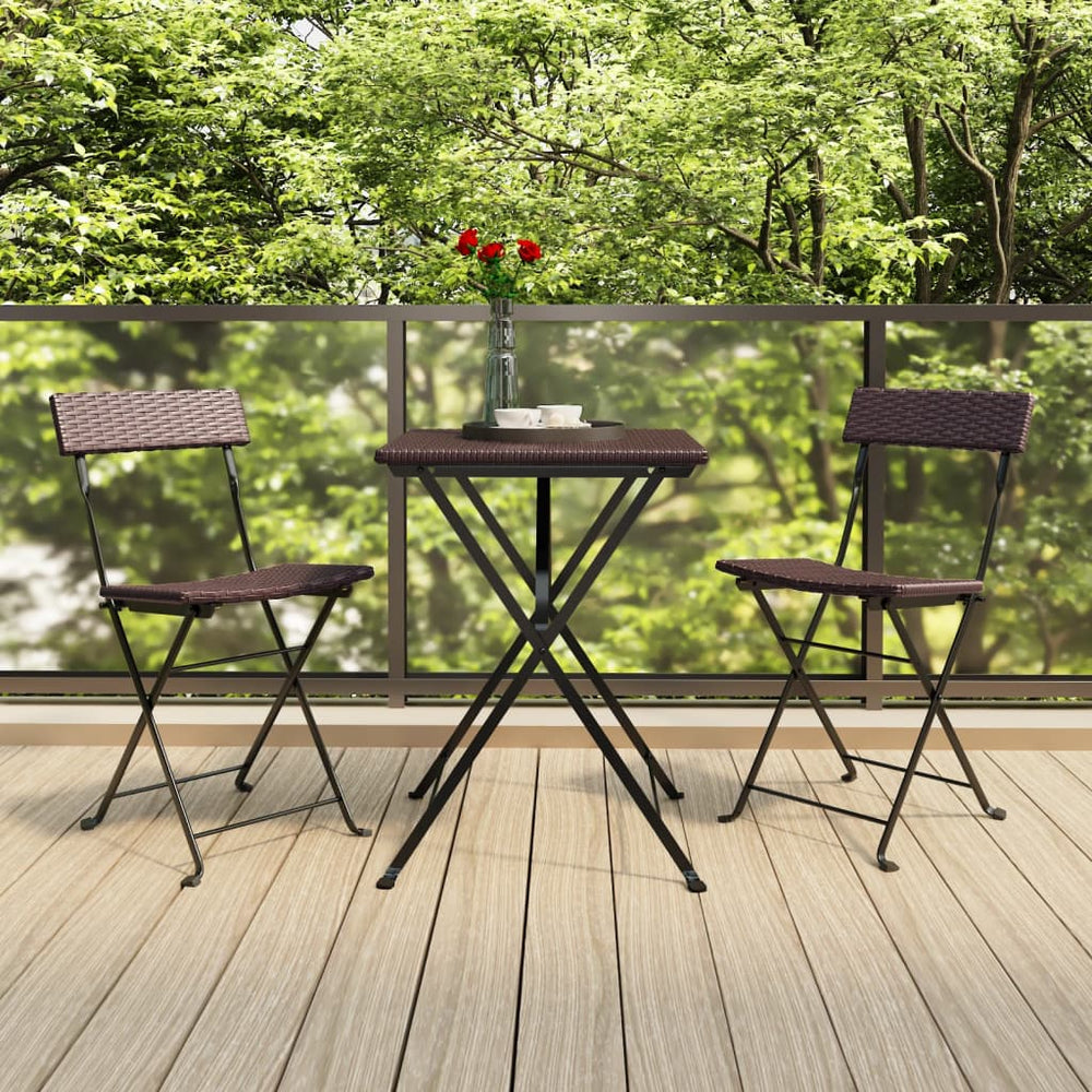 vidaXL 3-Piece Bistro Set Foldable Brown Poly Rattan