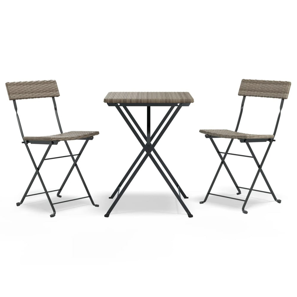 vidaXL 3-Piece Folding Bistro Set Grey Poly Rattan