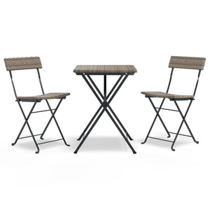 vidaXL 3-Piece Folding Bistro Set Grey Poly Rattan