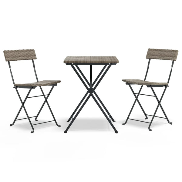 vidaXL 3-Piece Folding Bistro Set Grey Poly Rattan