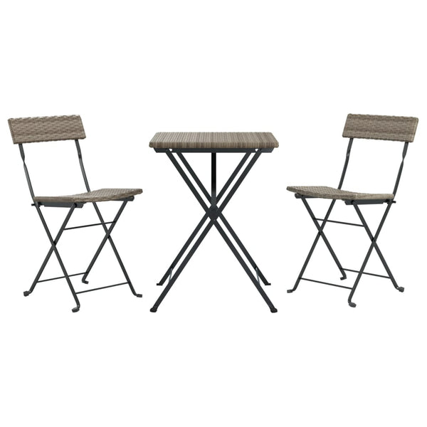vidaXL 3-Piece Folding Bistro Set Grey Poly Rattan