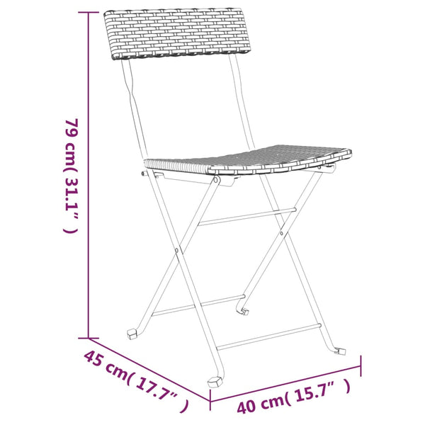 vidaXL 3-Piece Folding Bistro Set Grey Poly Rattan