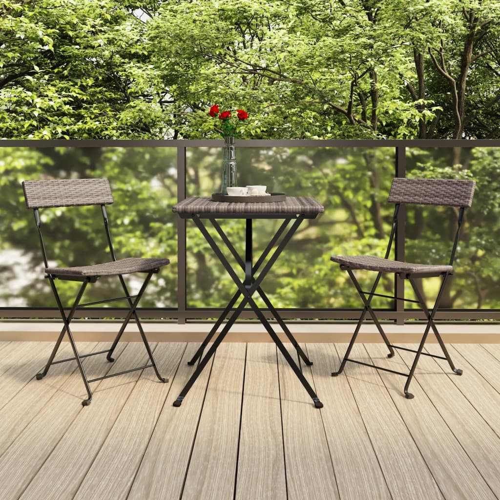vidaXL 3-Piece Folding Bistro Set Grey Poly Rattan