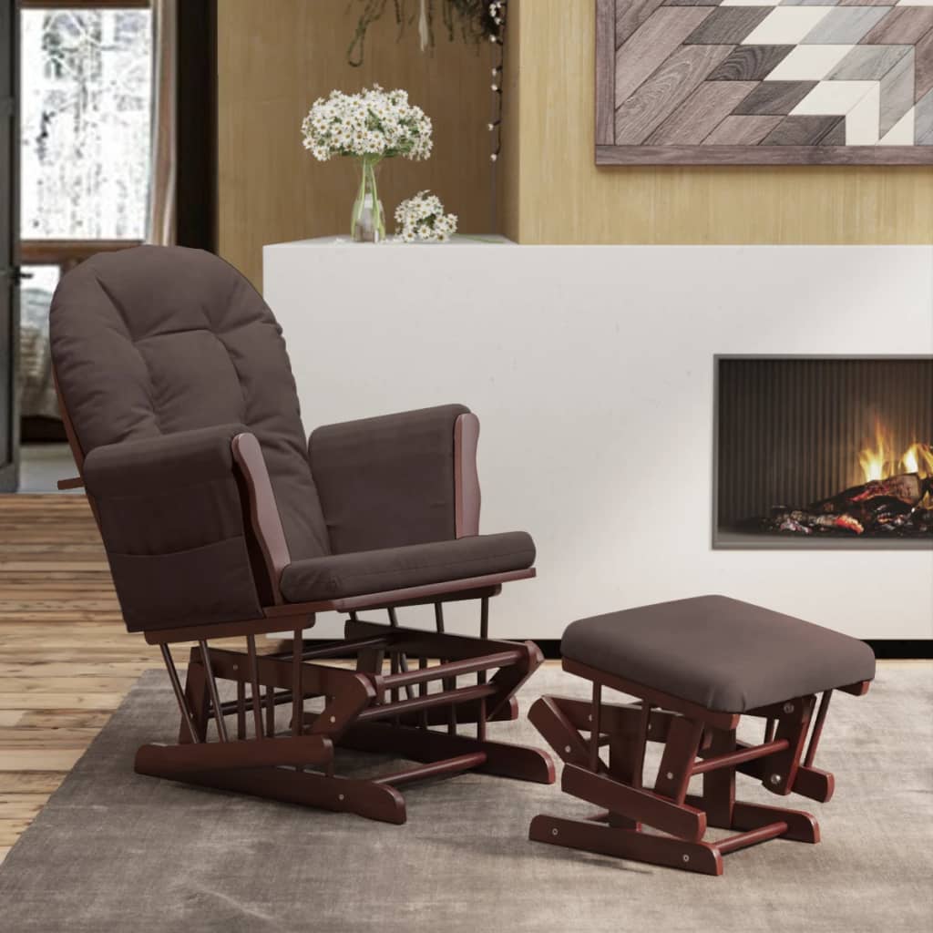 Schaukelsessel mit Hocker Braun Stoff