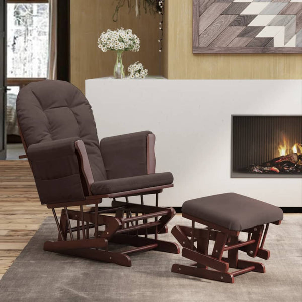 Schaukelsessel mit Hocker Braun Stoff
