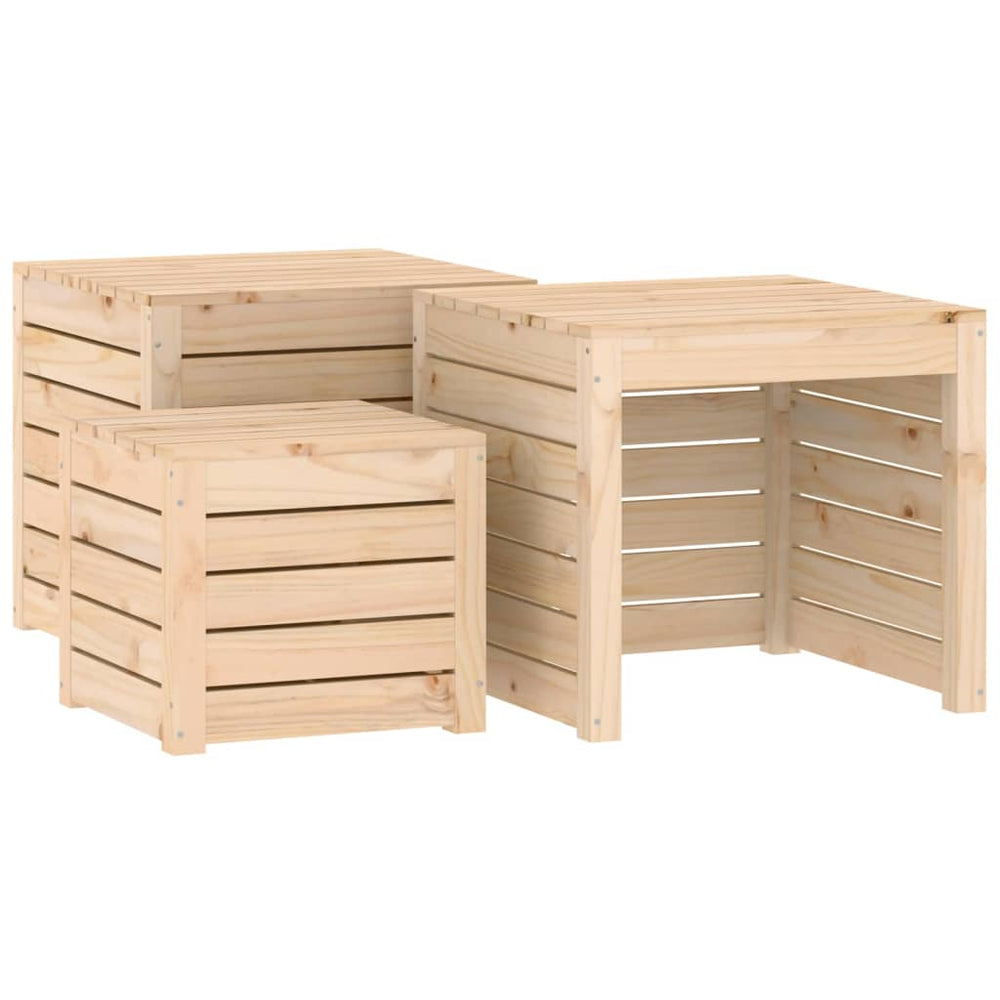 vidaXL 3-Piece Garden Storage Box Set Solid Pine Wood