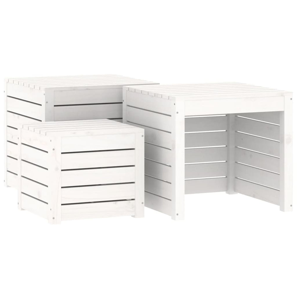 vidaXL 3-Piece Garden Storage Box Set White Solid Pine Wood