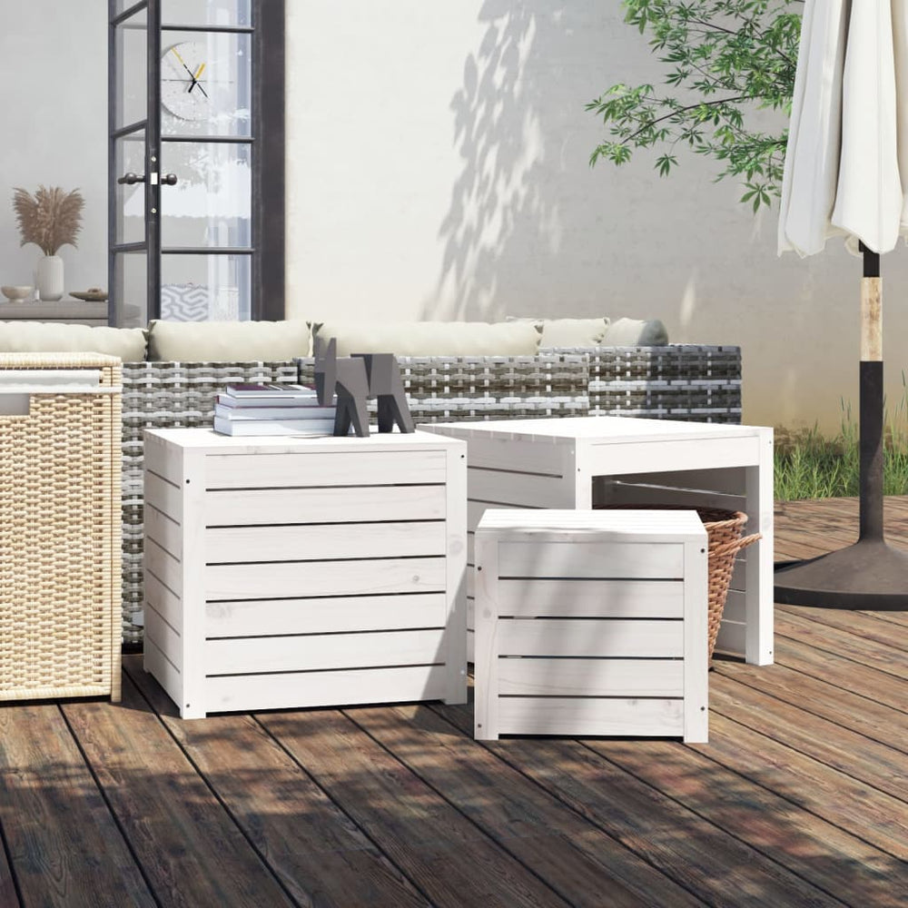 vidaXL 3-Piece Garden Storage Box Set White Solid Pine Wood