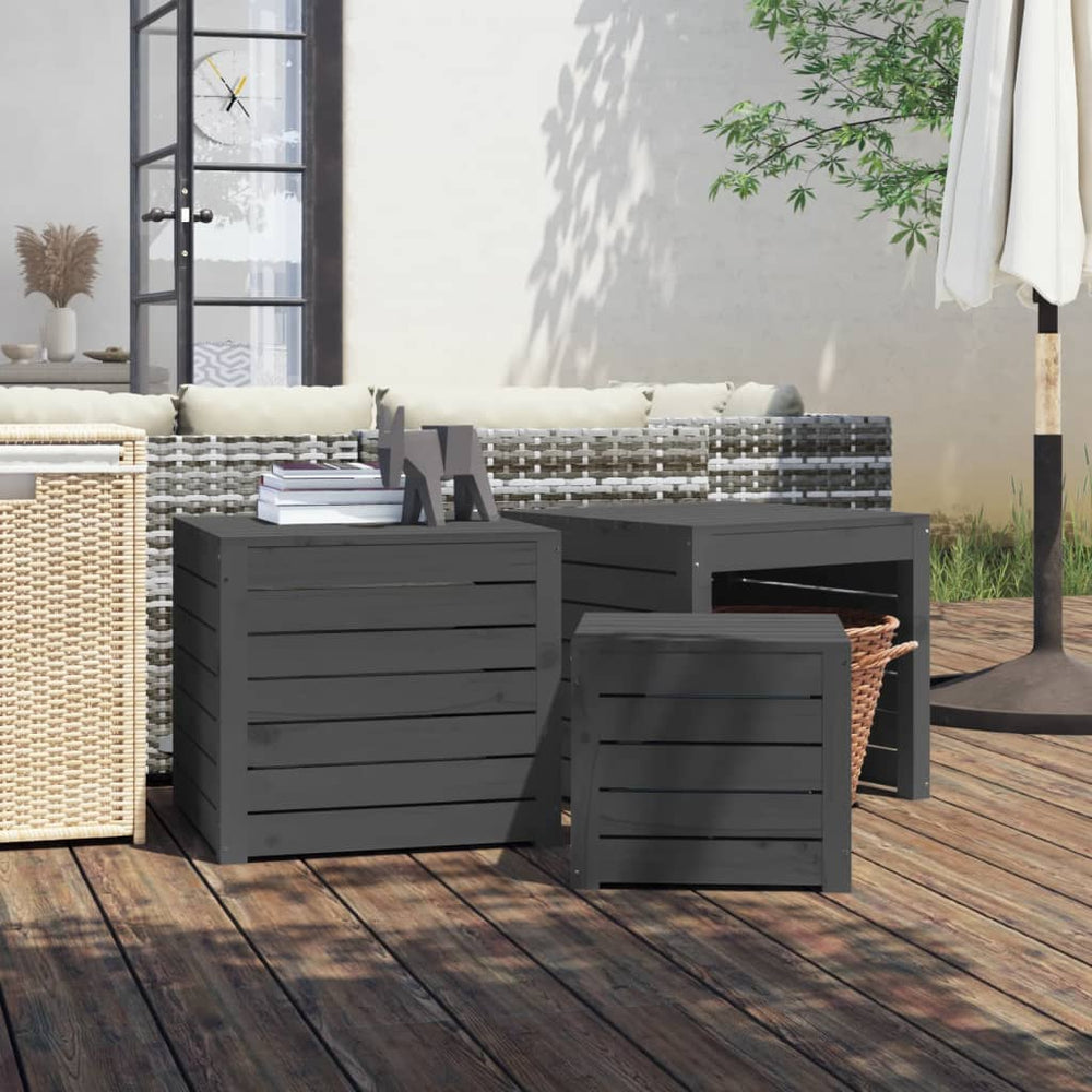 vidaXL 3-Piece Garden Storage Box Set Grey Solid Pine Wood