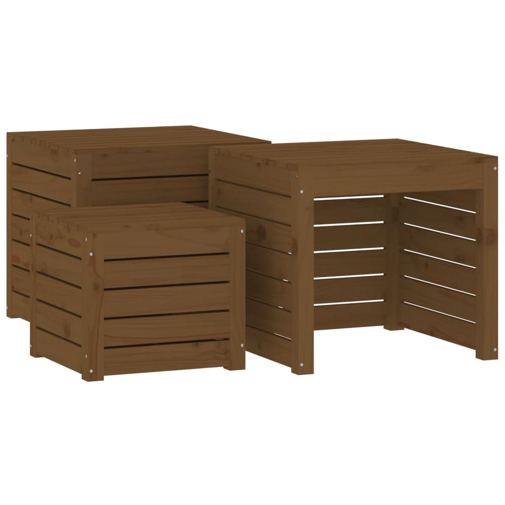 vidaXL 3-Piece Garden Storage Box Set Honey Brown Solid Pine Wood