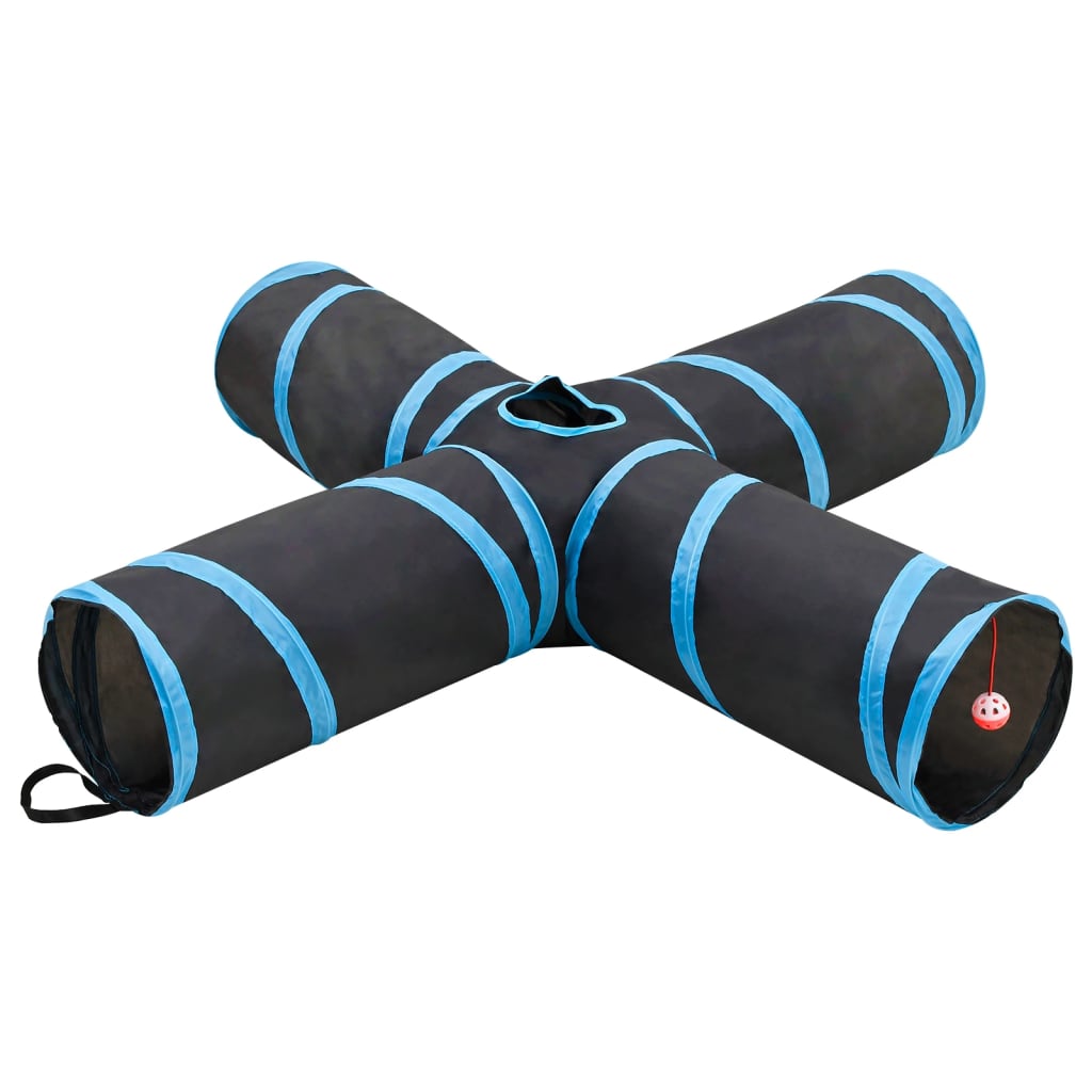 vidaXL Cat Tunnel 4-Way Black and Blue 132 cm Polyester