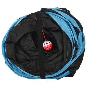 vidaXL Cat Tunnel 4-Way Black and Blue 132 cm Polyester