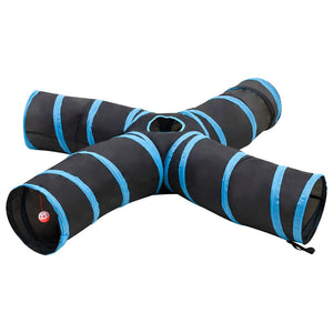 vidaXL Cat Tunnel 4-Way Black and Blue 25 cm Polyester