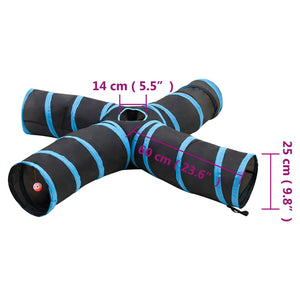 vidaXL Cat Tunnel 4-Way Black and Blue 25 cm Polyester