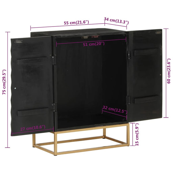 Schwarzes Sideboard Mango Massivholz 55x75 cm