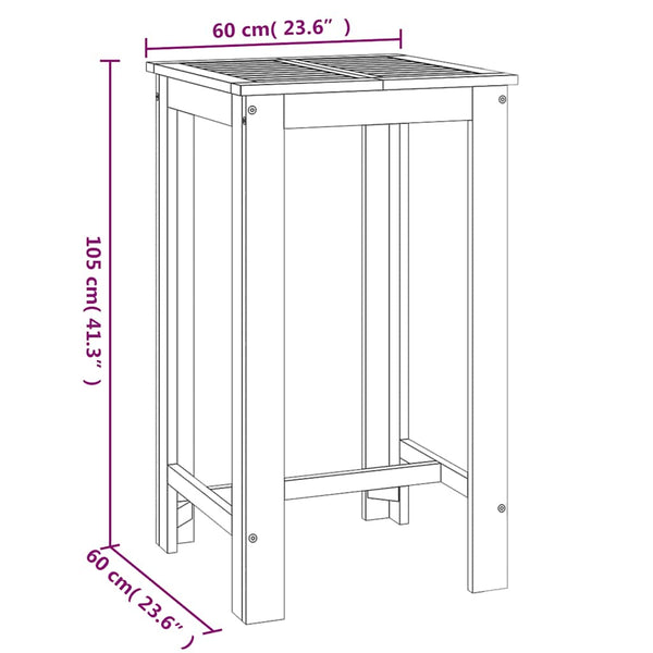 vidaXL Garden Bar Table 60x60x105 cm Solid Acacia Wood
