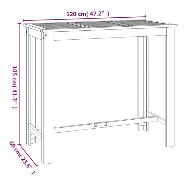 vidaXL Garden Bar Table 120x60x105 cm Solid Acacia Wood