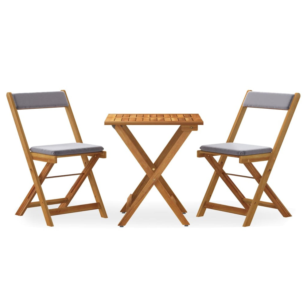 vidaXL 3-Piece Bistro Set Foldable with Cushions Solid Acacia Wood