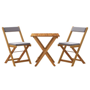vidaXL 3-Piece Bistro Set Foldable with Cushions Solid Acacia Wood
