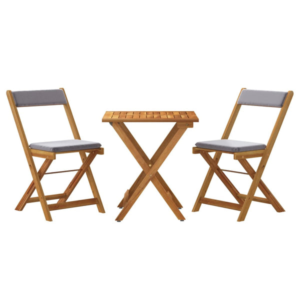 vidaXL 3-Piece Bistro Set Foldable with Cushions Solid Acacia Wood