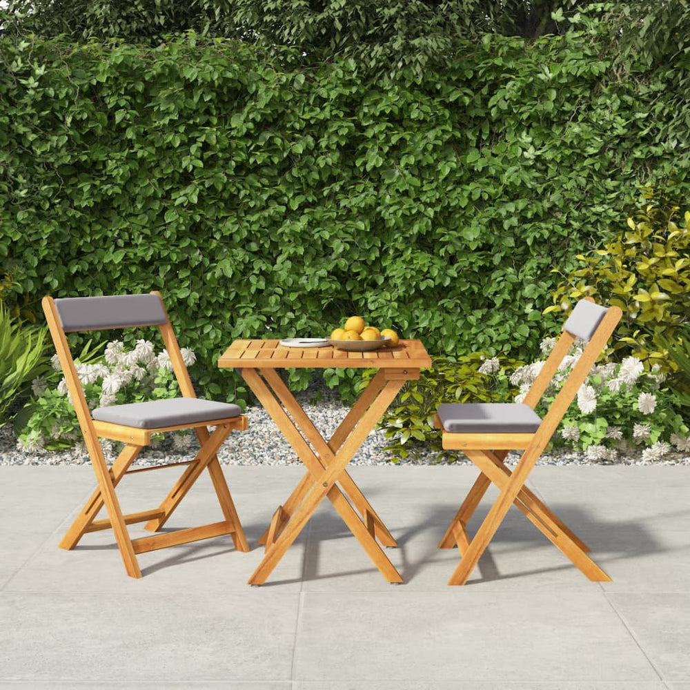 vidaXL 3-Piece Bistro Set Foldable with Cushions Solid Acacia Wood