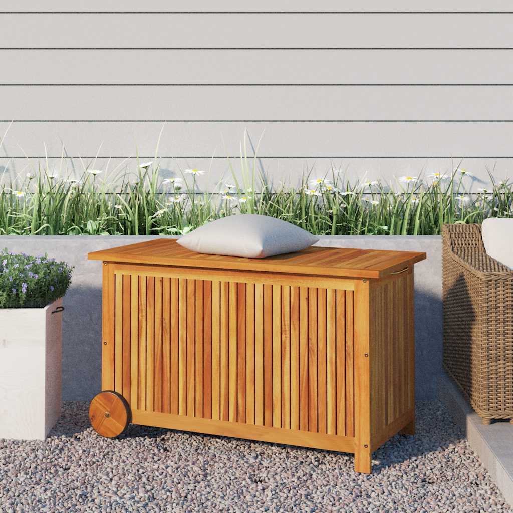 vidaXL Garden Storage Box with Wheels 90x50x58 cm Solid Acacia Wood