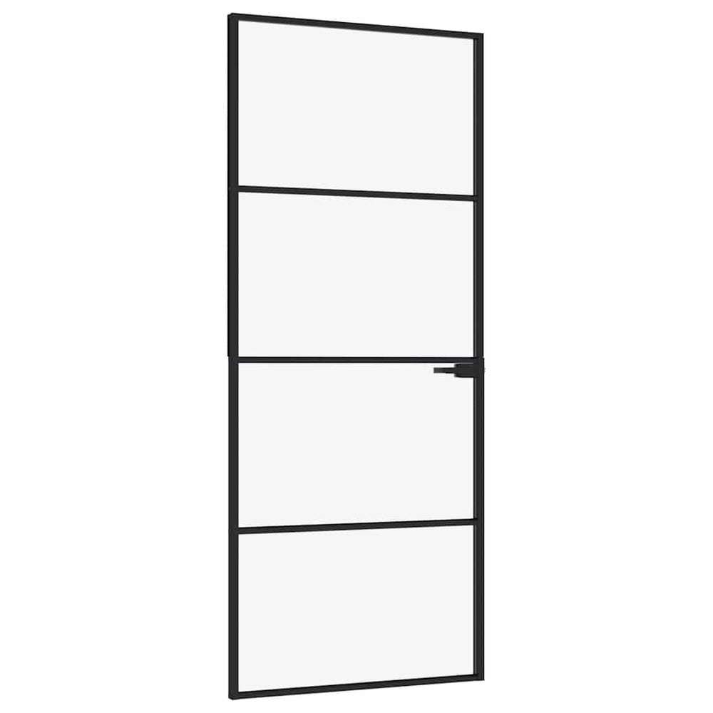 vidaXL Interior Door Black 83x201.5 cm Tempered Glass & Aluminum Slim