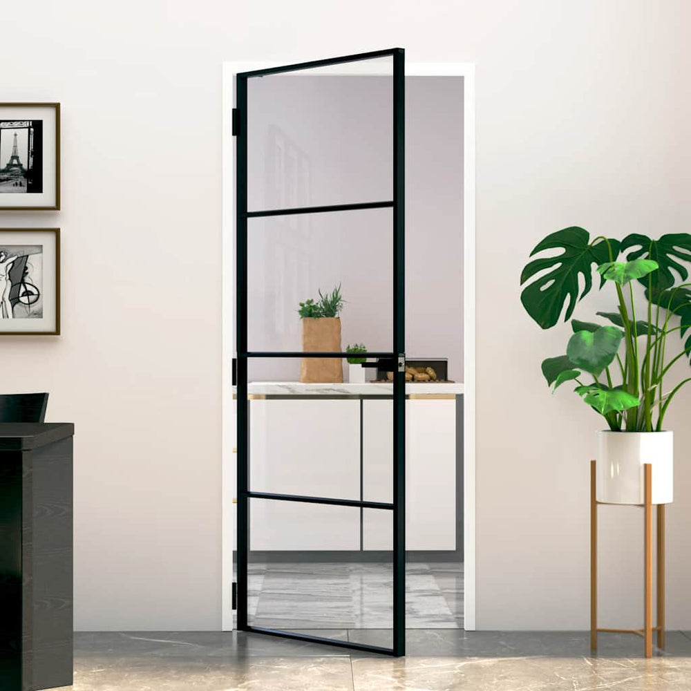 vidaXL Interior Door Black 83x201.5 cm Tempered Glass & Aluminum Slim
