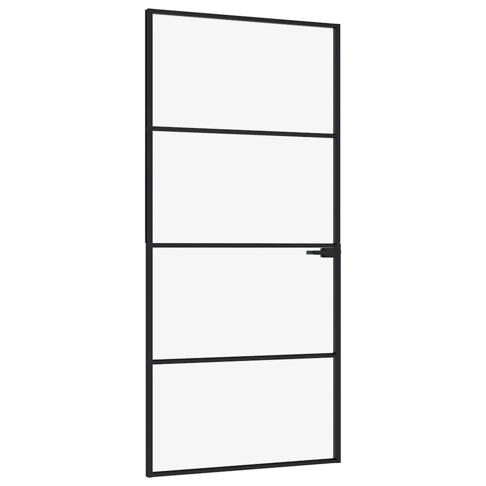 vidaXL Interior Door Black 93x201.5 cm Tempered Glass & Aluminum Slim