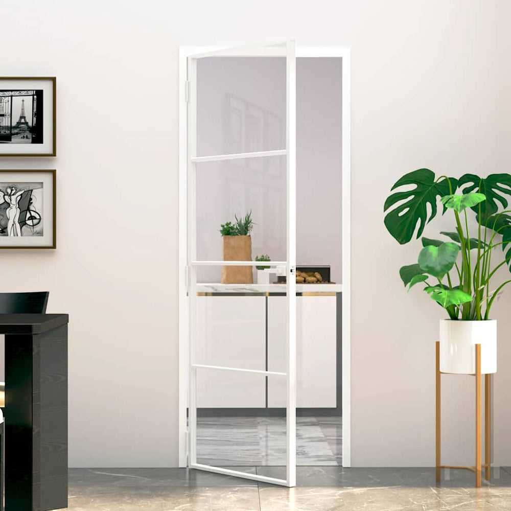 vidaXL Interior Door White 76x201.5 cm Tempered Glass & Aluminum Slim