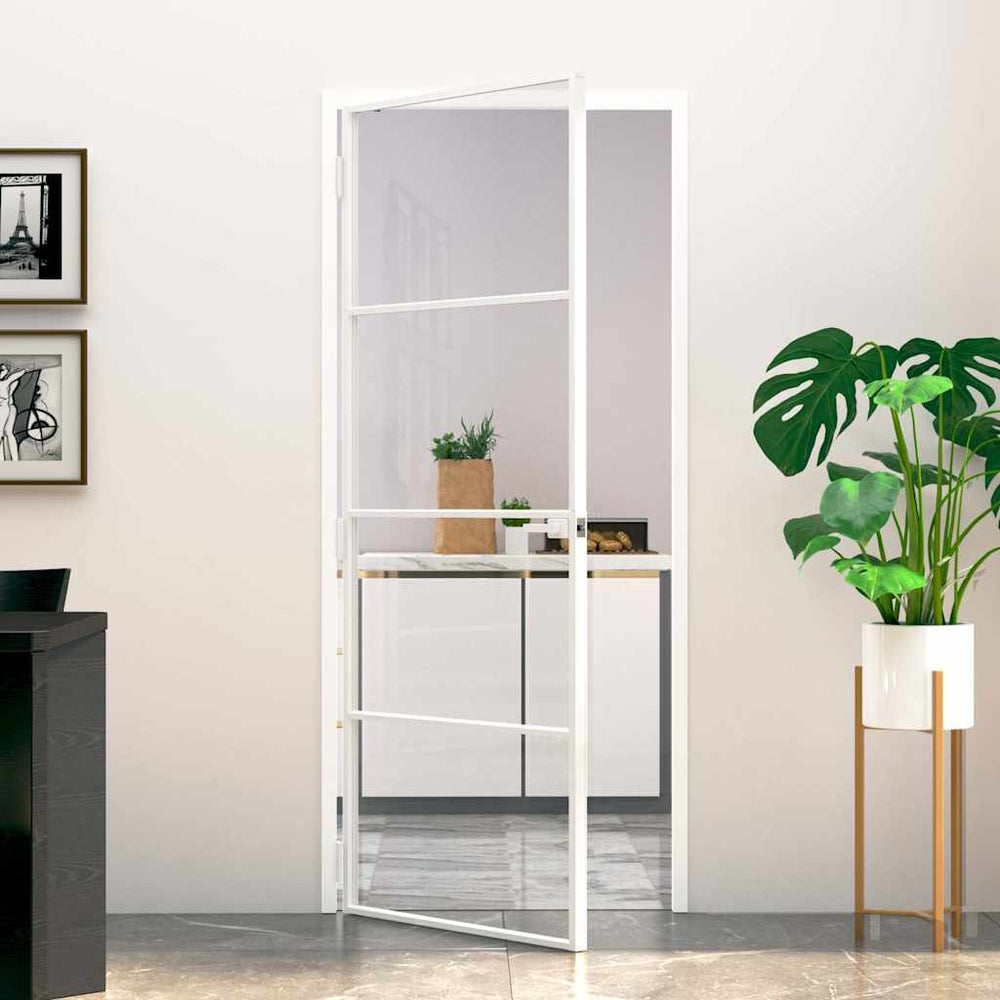 vidaXL White Interior Door 83x201.5 cm Tempered Glass & Aluminum Slim