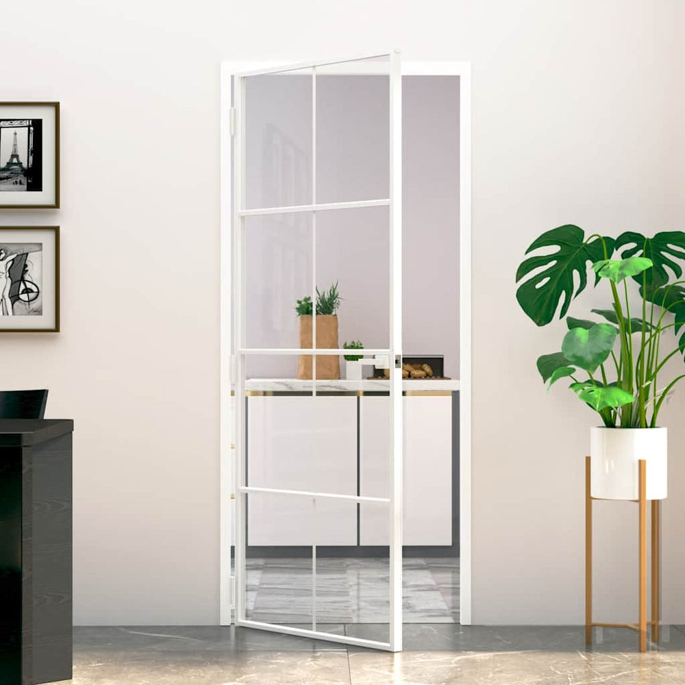 vidaXL White Interior Door 83x201.5 cm Tempered Glass & Aluminum Slim