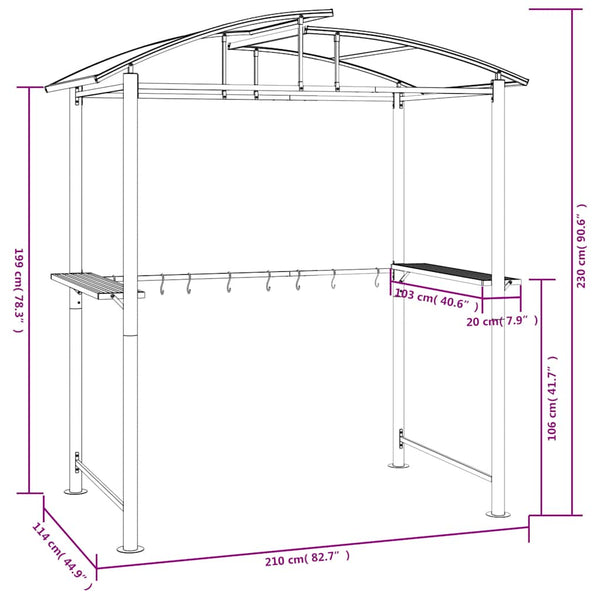 Grillpavillon mit Seitenregalen Anthrazit 210x114x230 cm