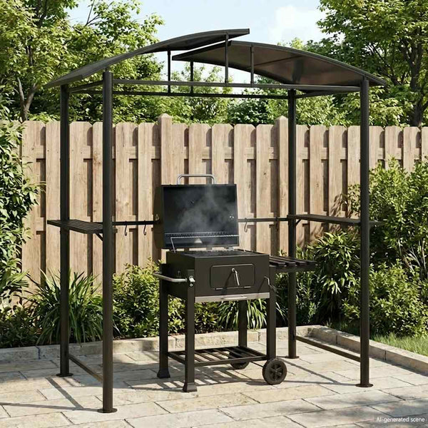 Grillpavillon mit Seitenregalen Anthrazit 210x114x230 cm
