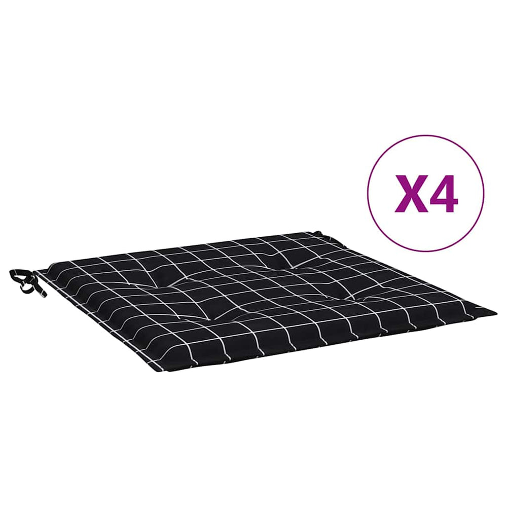 vidaXL Garden Chair Cushions 4 pcs Black Plaid 40x40x4 cm Fabric