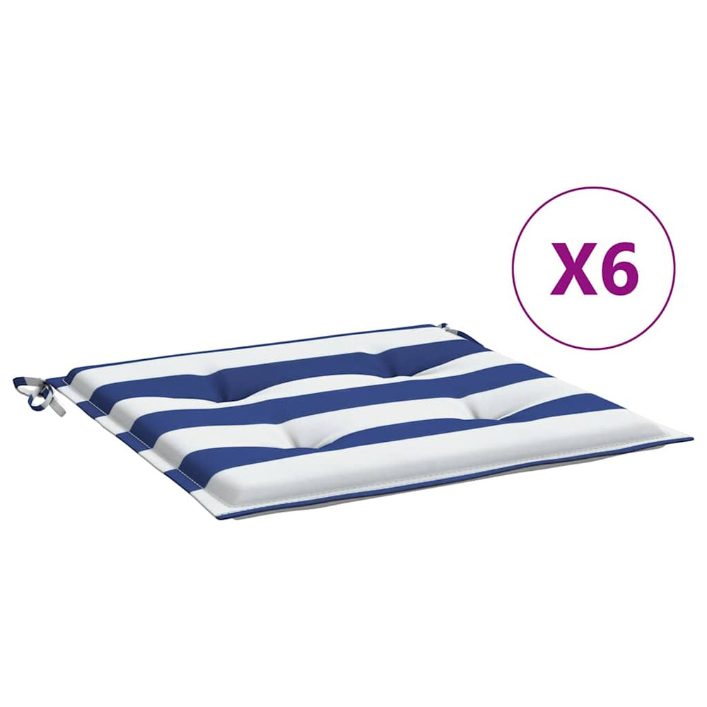 vidaXL Garden Chair Cushions 6 pcs Blue and White Striped 50x50x4 cm Fabric