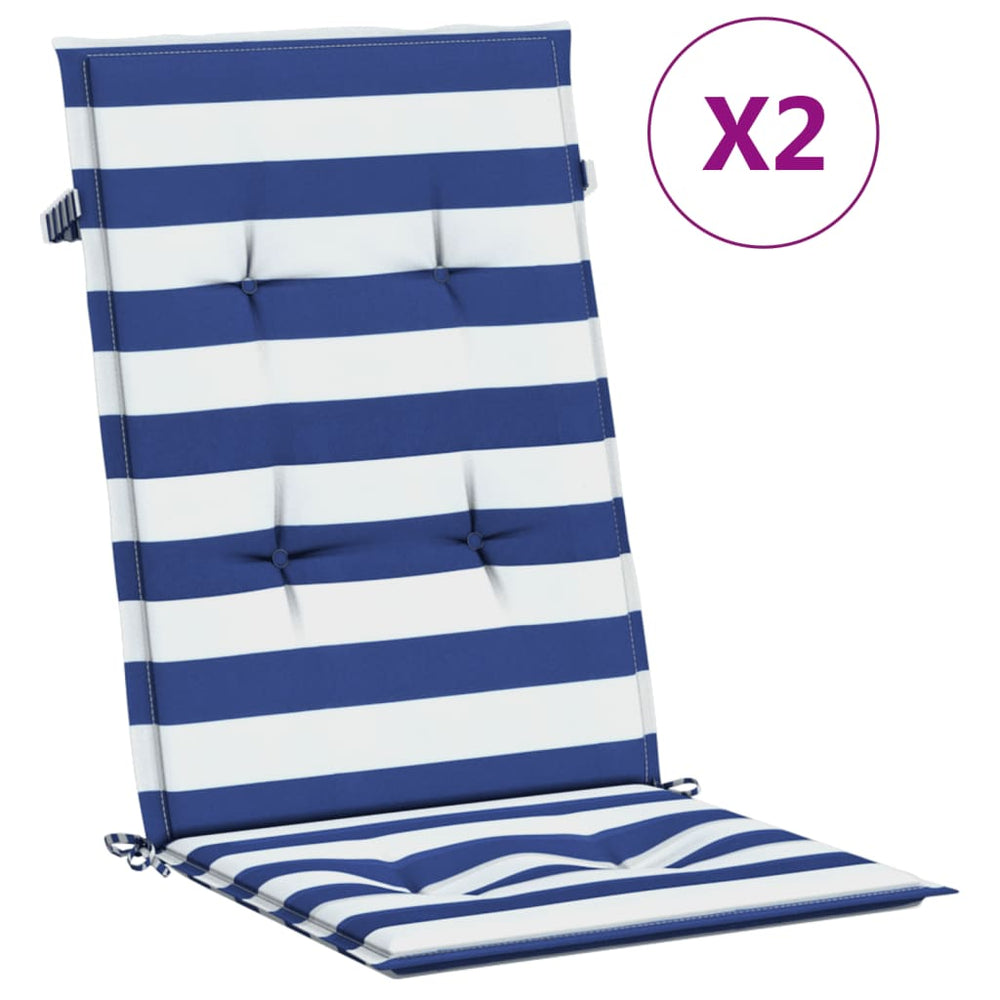 vidaXL High Back Cushion 2 pcs. Blue & White Striped Fabric